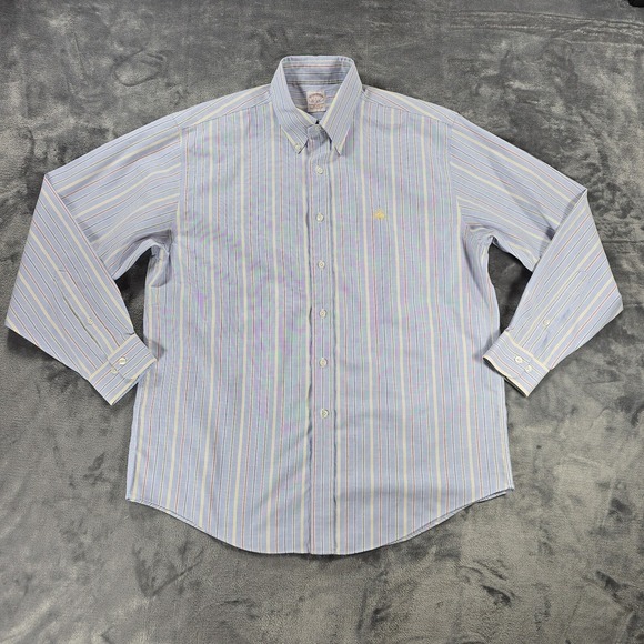 Brooks Brothers Button Shirt Mens L Blue Striped Preppy Casual Supima Oxford - Picture 2 of 10